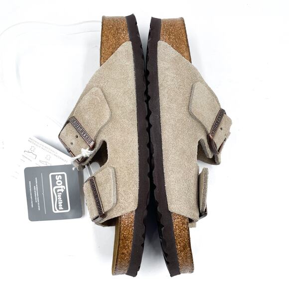Birkenstock Arizona Sandals Taupe Leather Slides Sz 38 / 7 NARROW Women's - Picture 8 of 12
